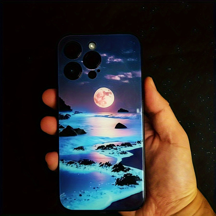 Glowing Meteor Sunset Beach Smart Voice-Controlled Luminous Phone Case Compatible with Samsung S24 Ultra/S23 Ultra/S23 FE/S21 FE/S22 Ultra/S21 Ultra/Iphone 15 14 Plus 13 12 11 Pro Max, Featuring Night Glow Technology And an E